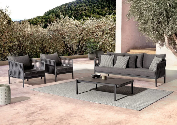 Virasat Outdoor Garden Balcony Sofa Set 3 Seater and 2 Single Seater With 1 Center Table Set, Braid & Rope (Dark Grey)