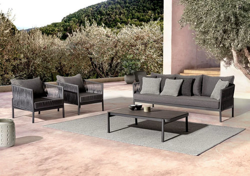 Virasat Outdoor Garden Balcony Sofa Set 3 Seater and 2 Single Seater With 1 Center Table Set, Braid & Rope (Dark Grey)-VIRASAT FURNITURE & FURNISHING