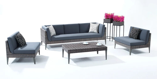 Virasat Outdoor Garden Balcony Sofa Set 3 Seater and 2 Single Seater With 1 Center Table Set (Brown + Navy Blue)-VIRASAT FURNITURE & FURNISHING