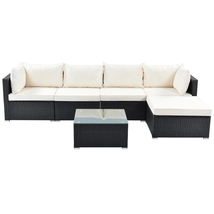 Virasat Ollie Outdoor Patio Sofa Set 4 Seater and 1 Table With 1 Ottoman Set (Black + Cream)