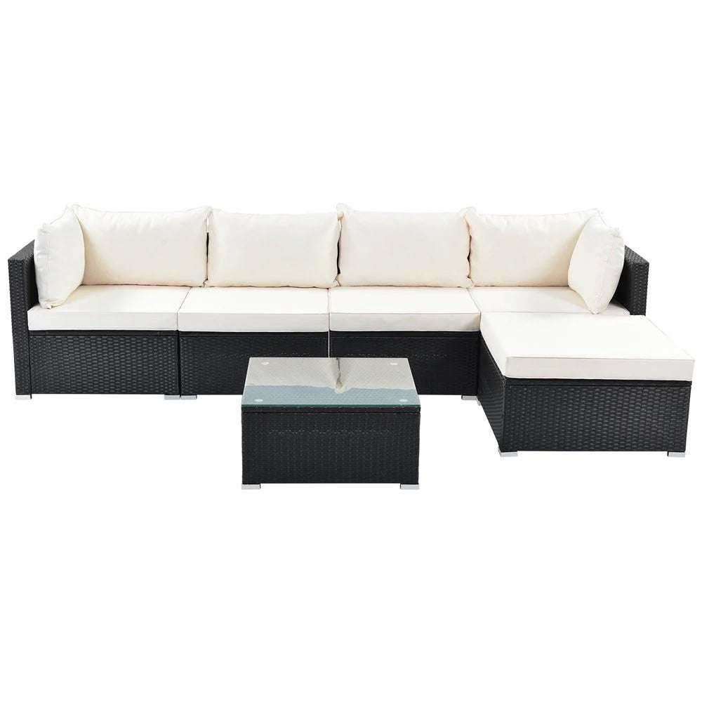 Virasat Outdoor Patio Sofa Set 4 Seater and 1 Table With 1 Ottoman Set (Black + Cream)-VIRASAT FURNITURE & FURNISHING