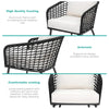 Virasat Outdoor Patio Seating Set 2 Chairs 1 Table Black White Braided Rope-VIRASAT FURNITURE & FURNISHING