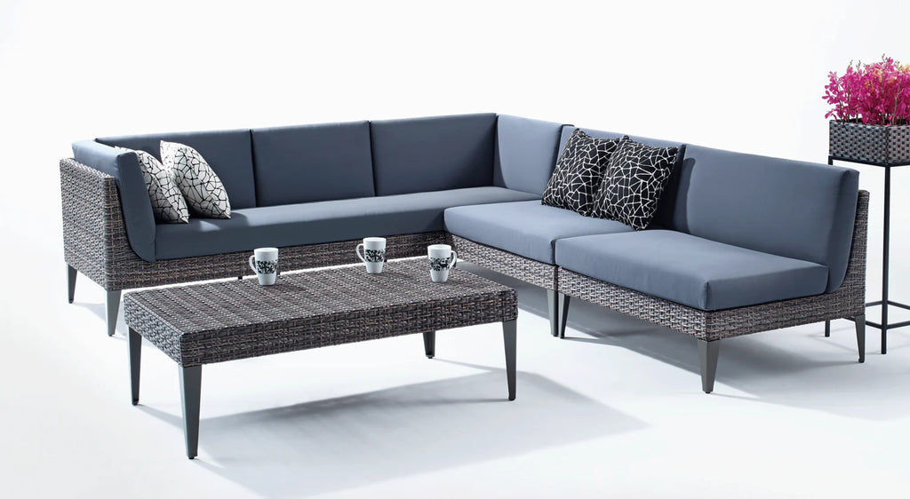 Virasat Outdoor Garden Balcony Sofa Set 3 Seater and 2 Single Seater With 1 Center Table Set (Brown + Navy Blue)-VIRASAT FURNITURE & FURNISHING