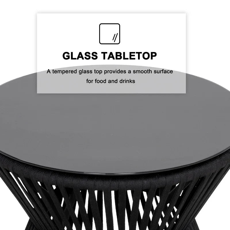 Virasat Outdoor Patio Seating Set 2 Chairs 1 Table Black White Braided Rope-VIRASAT FURNITURE & FURNISHING