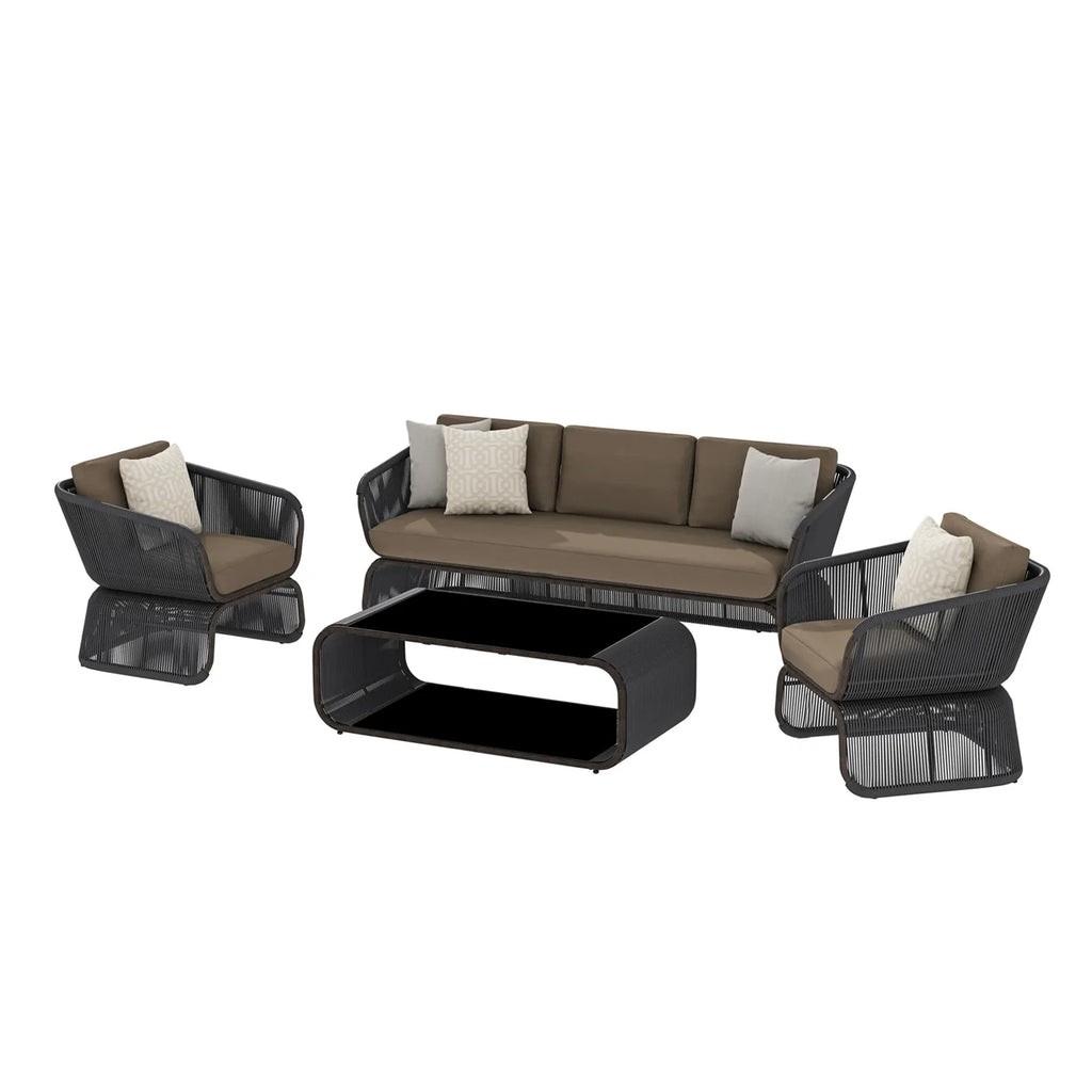 Virasat Outdoor Sofa Set 3 Seater, 2 Single Seater and 1 Center Table Braided & Rope-VIRASAT FURNITURE & FURNISHING