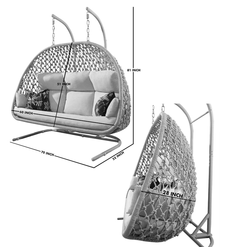 Virasat Dewey Three Seater Hanging Swing With Stand For Balcony, Garden Swing (Natural) Braid & Rope