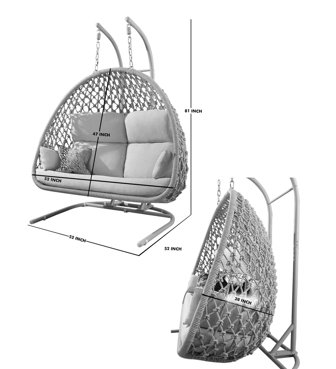 Virasat Cadiz Double Seater Hanging Swing With Stand For Balcony, Garden Swing (Natural)