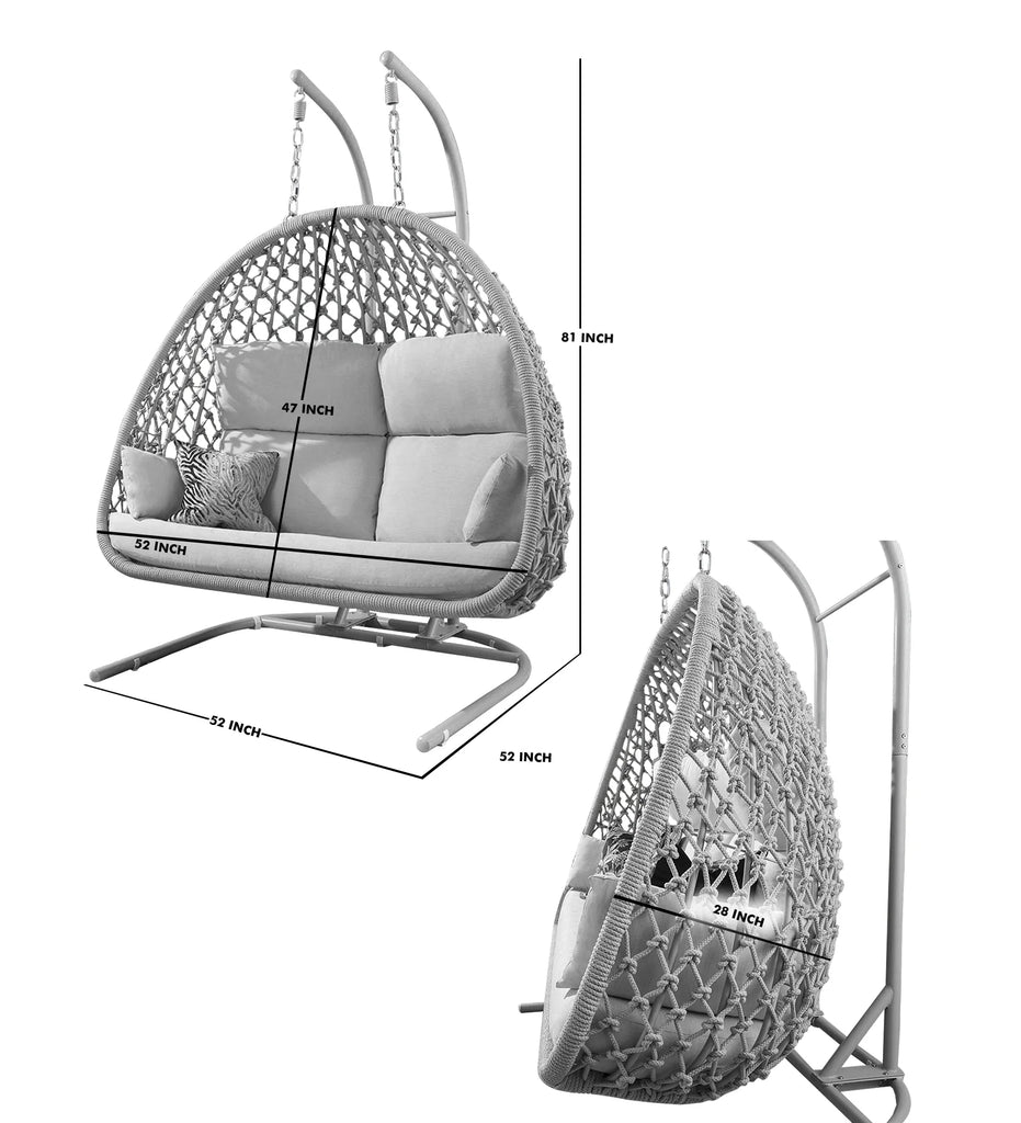 Virasat Double Seater Hanging Swing With Stand For Balcony, Garden Swing (Natural)-VIRASAT FURNITURE & FURNISHING