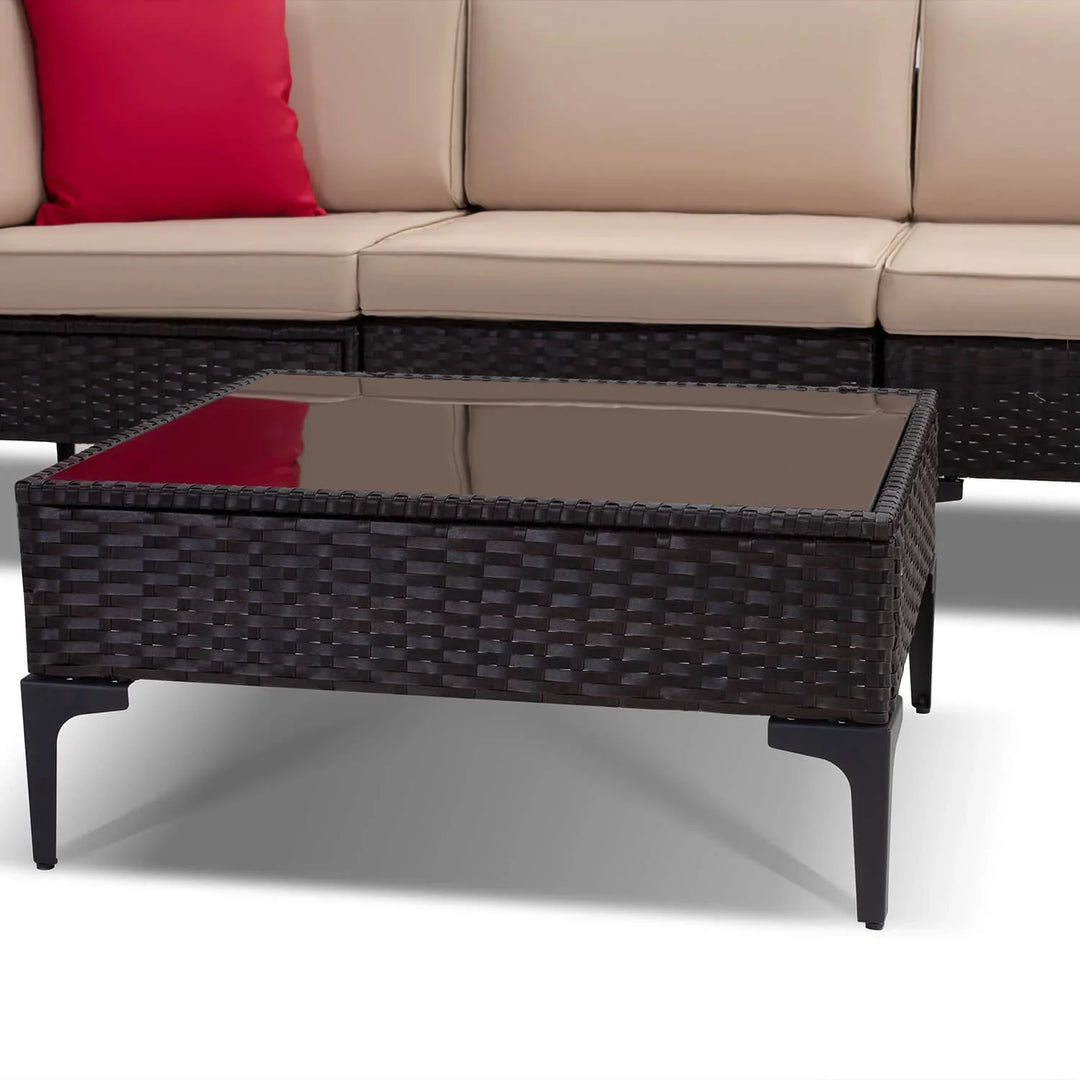 Virasat Cyzen Outdoor Sofa Set 5 Seater and 1 Center Table Set (Dark Brown)