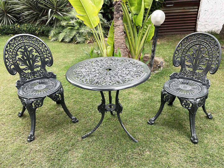 Virasat Ziska Cast Aluminium Garden Patio Seating 2 Chair and 1 Table Set (Black)