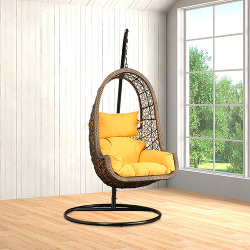 Virasat Single Seater Hanging Swing With Stand For Balcony, Garden Swing (Brown)-VIRASAT FURNITURE & FURNISHING