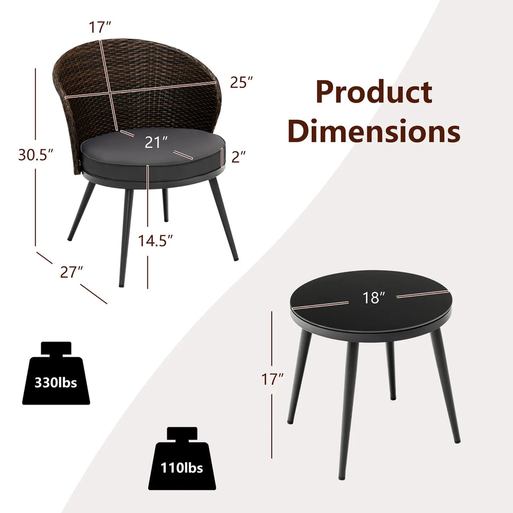 Virasat Outdoor Patio Seating Set 2 Chairs and 1 Table Set (Black + Brown)-VIRASAT FURNITURE & FURNISHING
