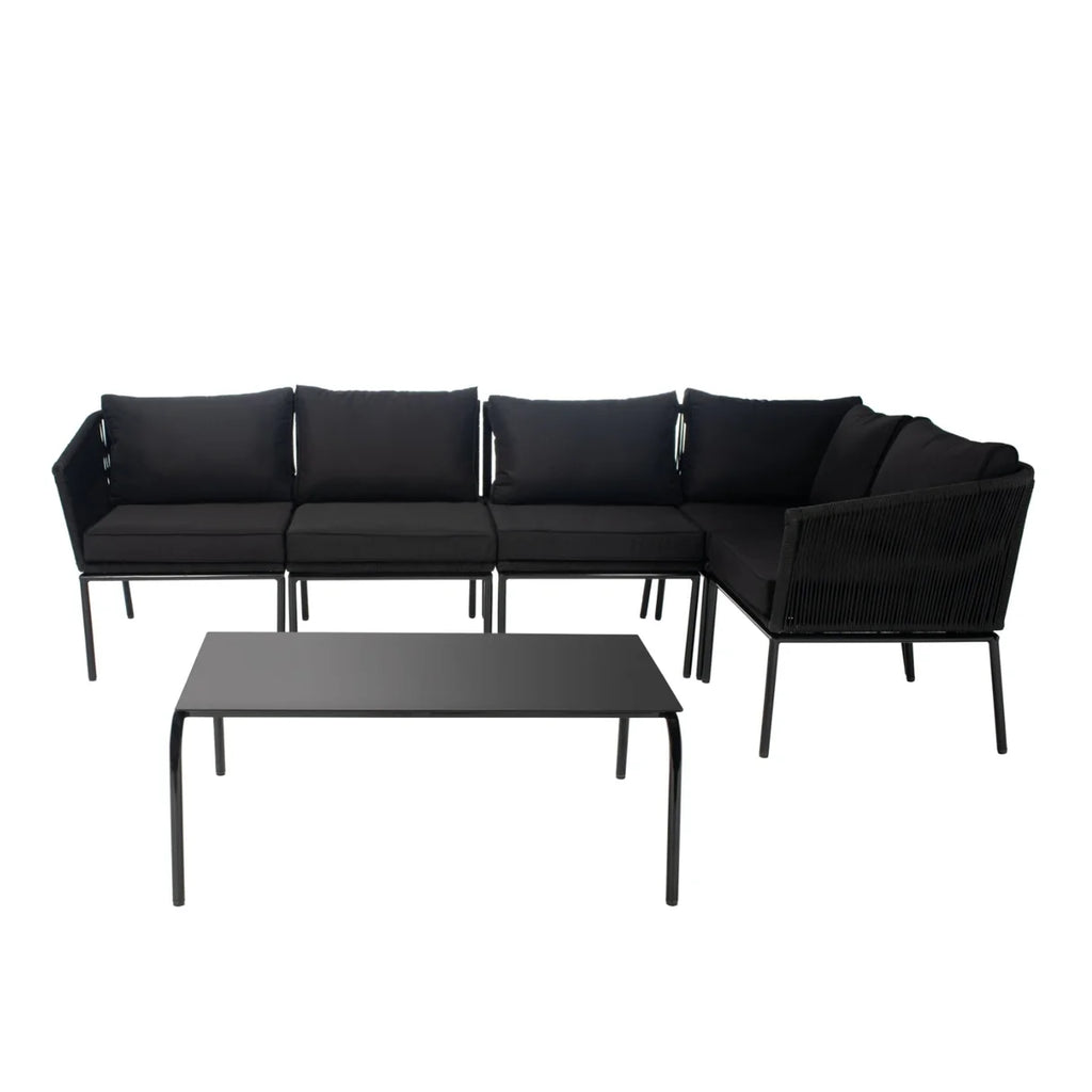 VIRASAT FURNITURE 6 SEATER L-SHAPE OUTDOOR BLACK ROPE SOFA SET
