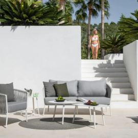 Virasat Outdoor Garden Balcony Sofa Set 2 Seater and 2 Single Seater With 2 Center Table and 1 Side Table Set, Braid & Rope (White + Grey)