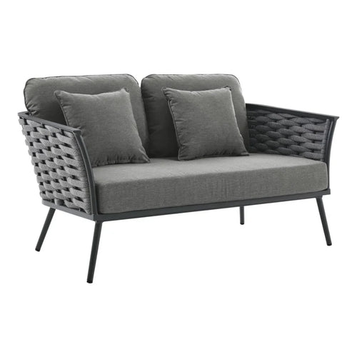 VIRASAT FURNITURE 4 PIECE OUTDOOR ROPE SOFA SET WITH WOODEN TOP TABLE (GREY)