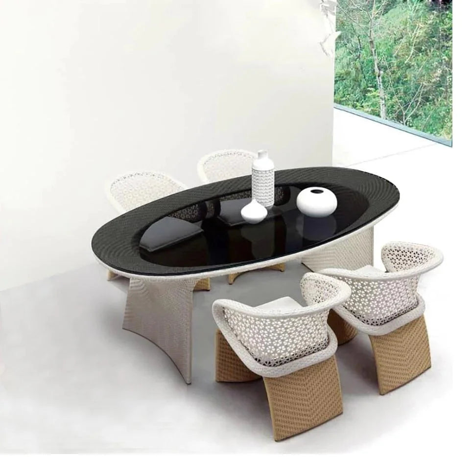 Virasat Outdoor Patio Seating Set 4 Chairs and 1 Table Set (Tan + White)-VIRASAT FURNITURE & FURNISHING