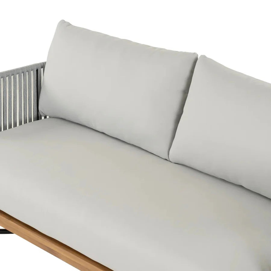 VIRASAT FURNITURE OUTDOOR 6-PIECE ROPE WOVEN CONVERSATION SOFA SET WITH WOODEN TOP TABLE (GREY)