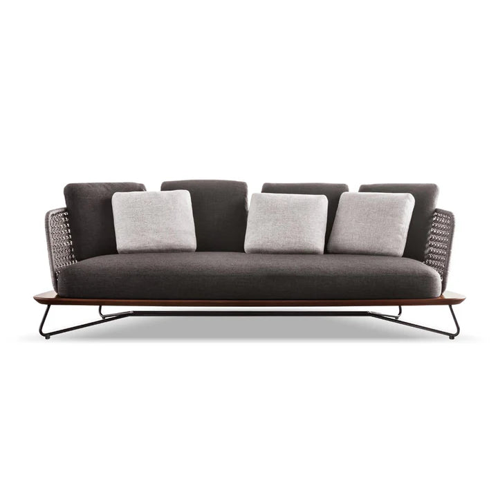 VIRASAT FURNITURE OUTDOOR ROPE SOFA SET 6-SEATER WITH OTTOMAN & CENTER TABLE (GREY) - GARDEN & BALCONY BRAIDED SET