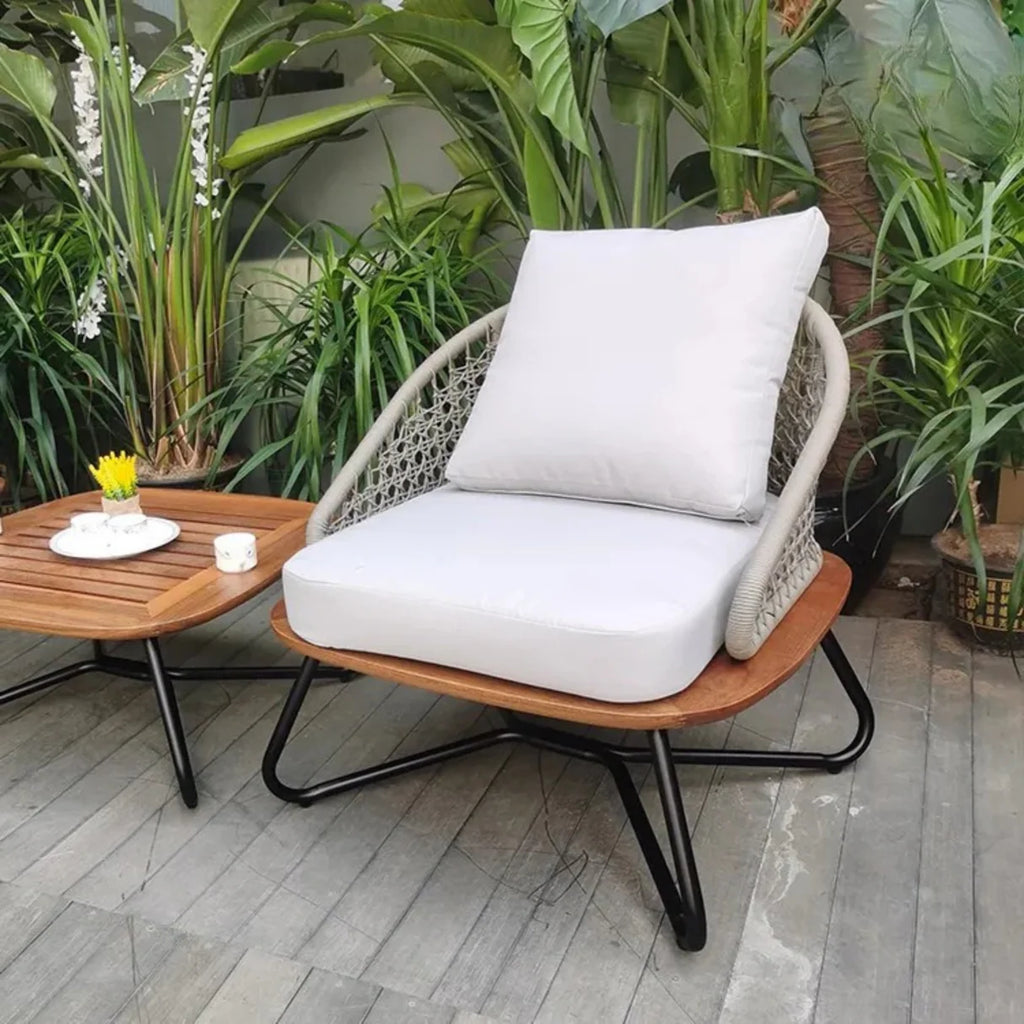 VIRASAT FURNITURE Outdoor Rope 3-Piece Patio Set With Wooden Top Table