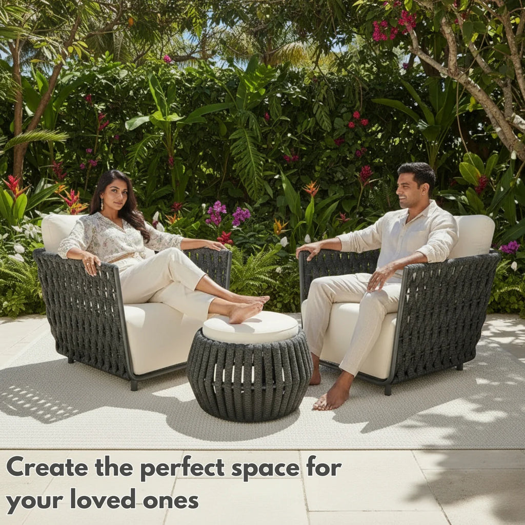 VIRASAT FURNITURE Outdoor Rope 3-Piece Patio Sofa Set (Grey & Off-White)