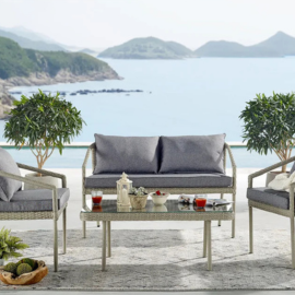 Virasat Outdoor Garden Balcony Sofa Set 2 Seater, 2 Single Seater and 1 Center Table Set (Cream)