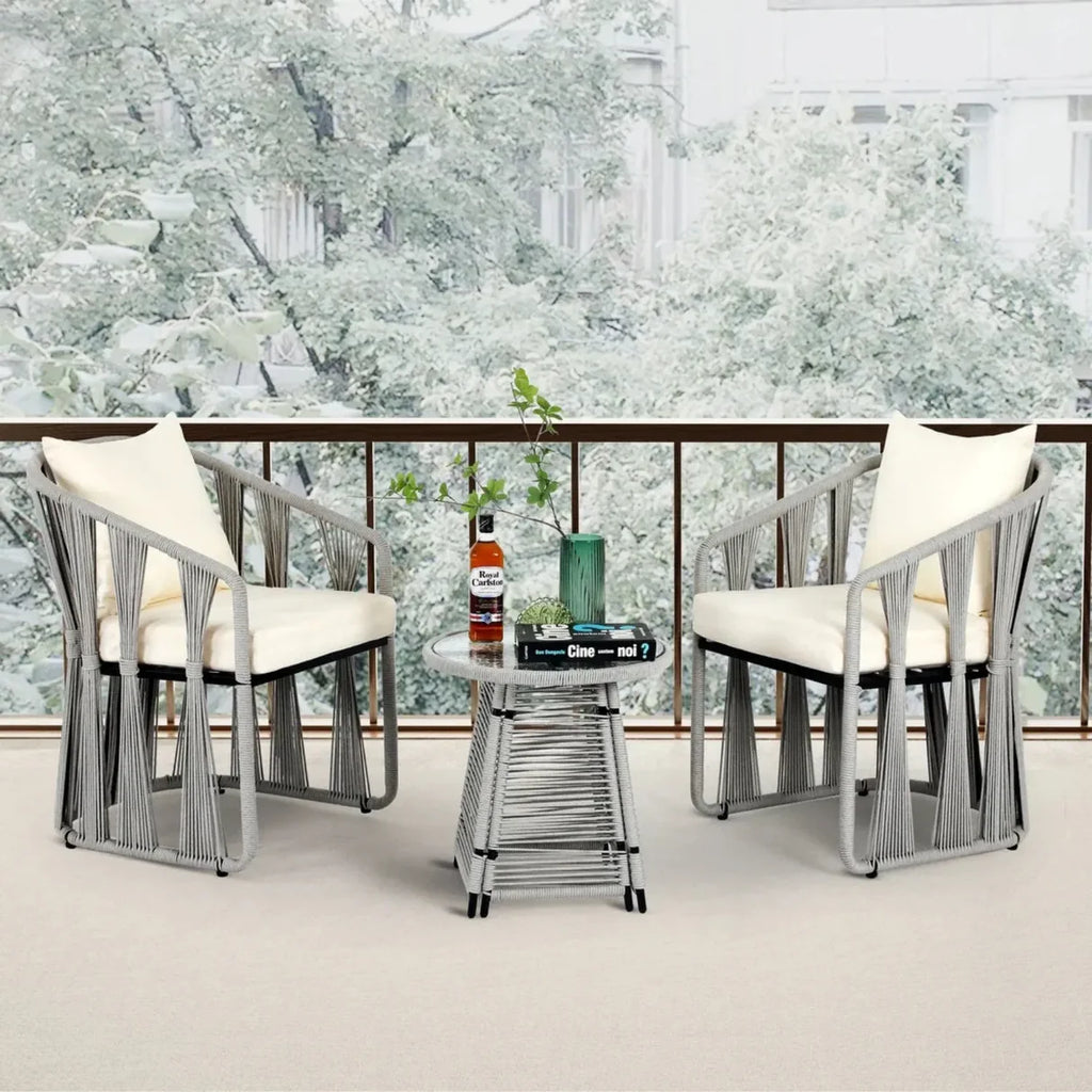 VIRASAT FURNITURE Outdoor Rope 3-Piece Patio Set (Grey & Cream)