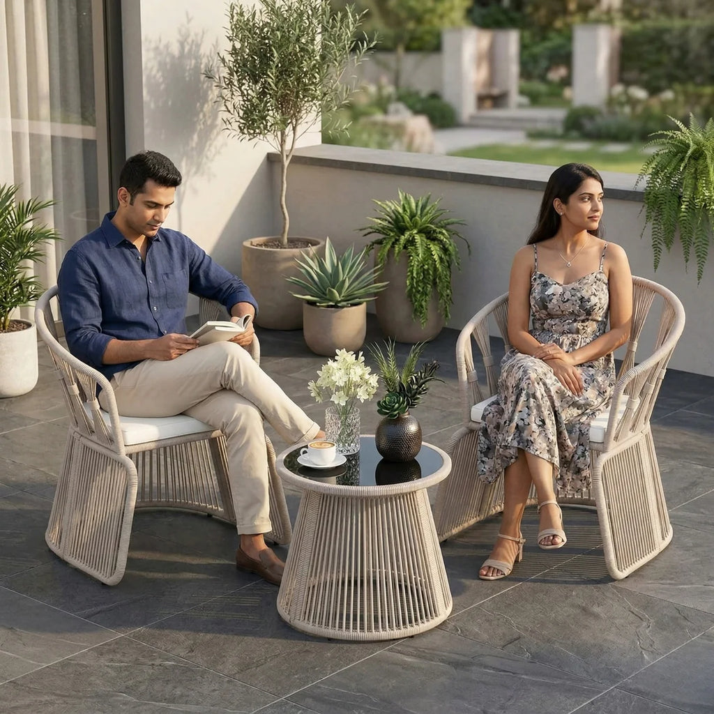 VIRASAT FURNITURE Outdoor Rope 3-Piece Patio Set (Beige & Off-White)