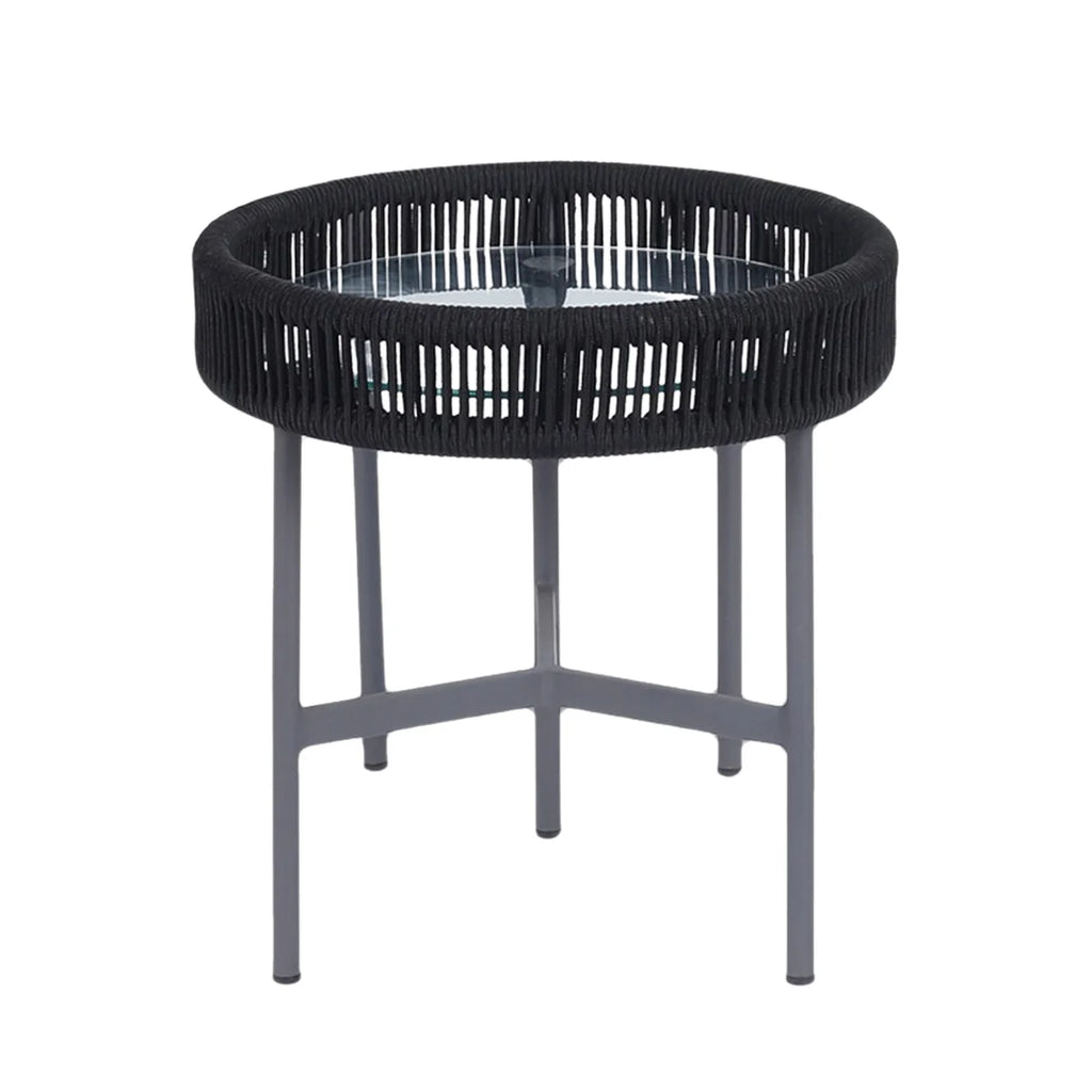 VIRASAT FURNITURE 3-Piece Black Rope Outdoor Patio Set with Cushions & Center Table