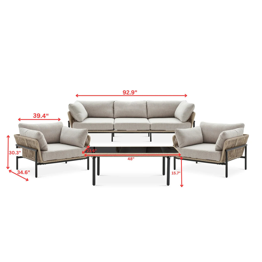 Virasat Outdoor Garden Balcony Sofa Set 3 Seater, 2 Single Seater and 1 Center Table Set Braid & Rope (Beige)-VIRASAT FURNITURE & FURNISHING