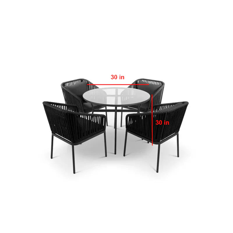 Virasat Outdoor Patio Seating Set 4 Chairs and 1 Table Set (Black) Braided & Rope-VIRASAT FURNITURE & FURNISHING