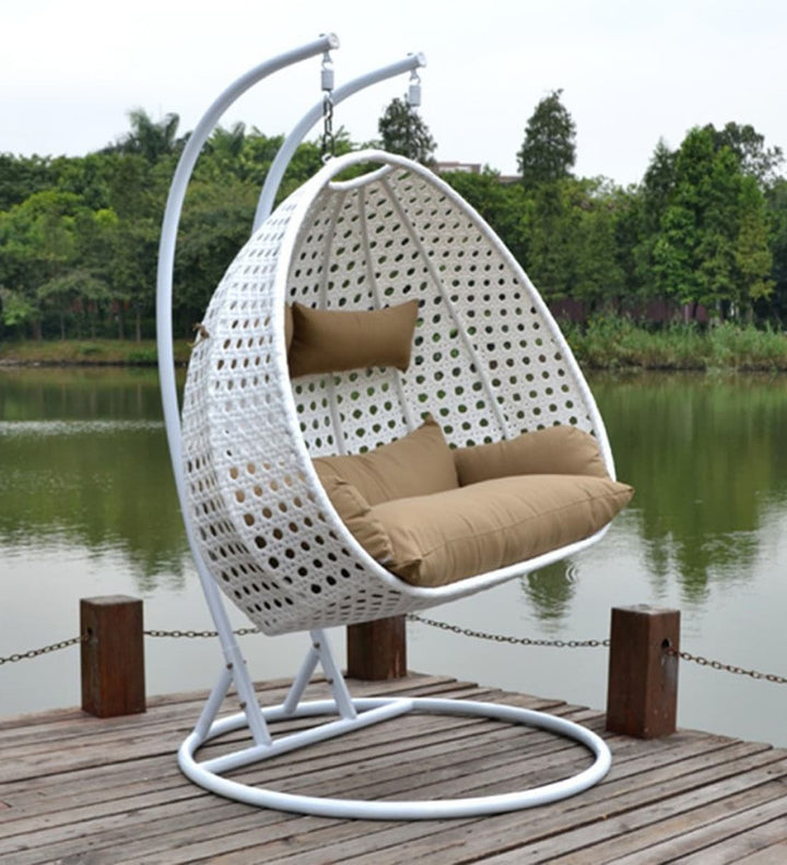 Virasat Lia Double Seater Hanging Swing With Stand For Balcony , Garden Swing (White)