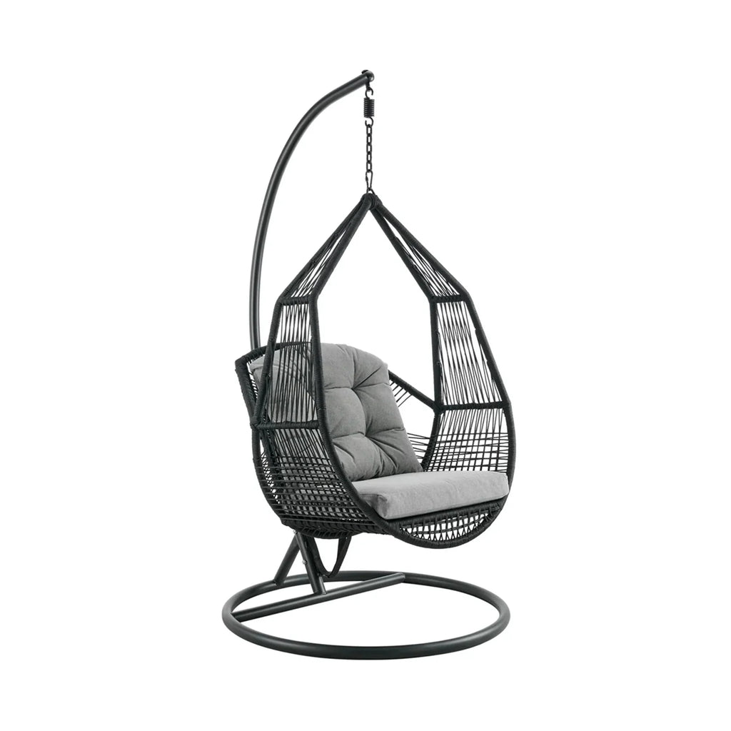 Virasat Single Seater Hanging Swing With Stand For Balcony, Garden (Black) Braided & Rope-VIRASAT FURNITURE & FURNISHING