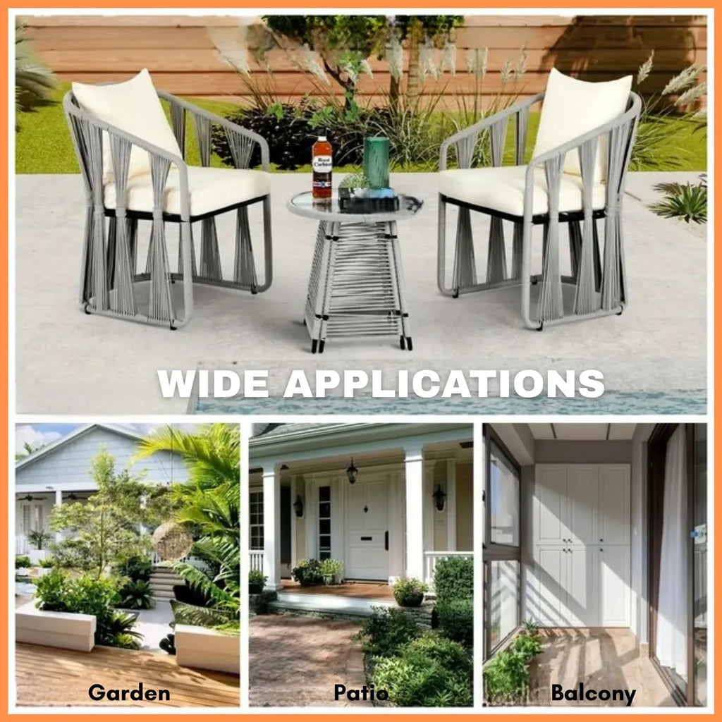 VIRASAT FURNITURE Outdoor Rope 3-Piece Patio Set (Grey & Cream)