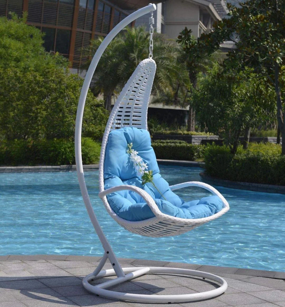 Virasat Single Seater Hanging Swing With Stand For Balcony, Garden Swing (White)-VIRASAT FURNITURE & FURNISHING