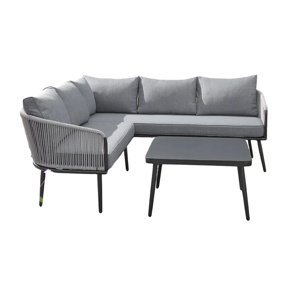 VIRASAT FURNITURE 6 SEATER L-SHAPE OUTDOOR ROPE CONVERSATION SOFA SET (GREY)
