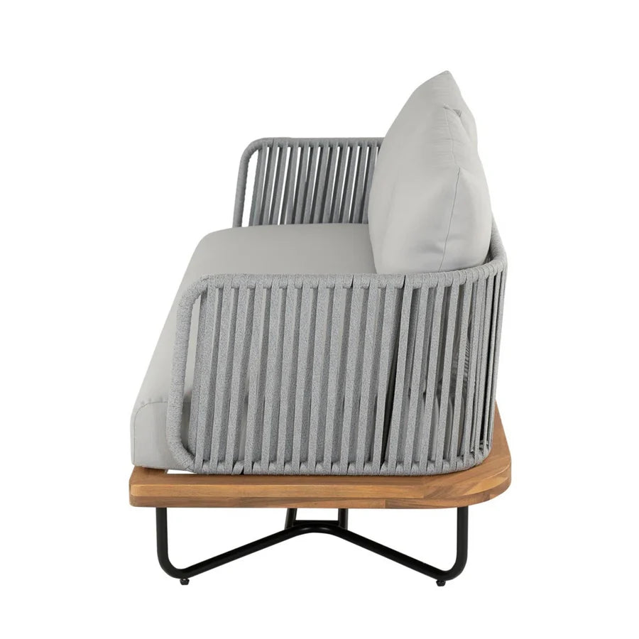 VIRASAT FURNITURE OUTDOOR 6-PIECE ROPE WOVEN CONVERSATION SOFA SET WITH WOODEN TOP TABLE (GREY)
