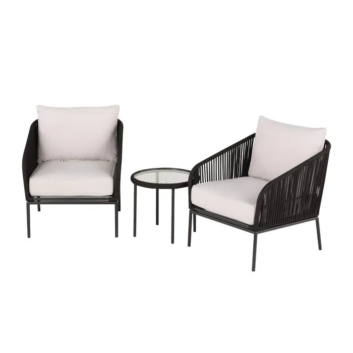 Virasat Outdoor Patio Seating Set 2 Chairs and 1 Table Set (Black) Braided And Rope-VIRASAT FURNITURE & FURNISHING