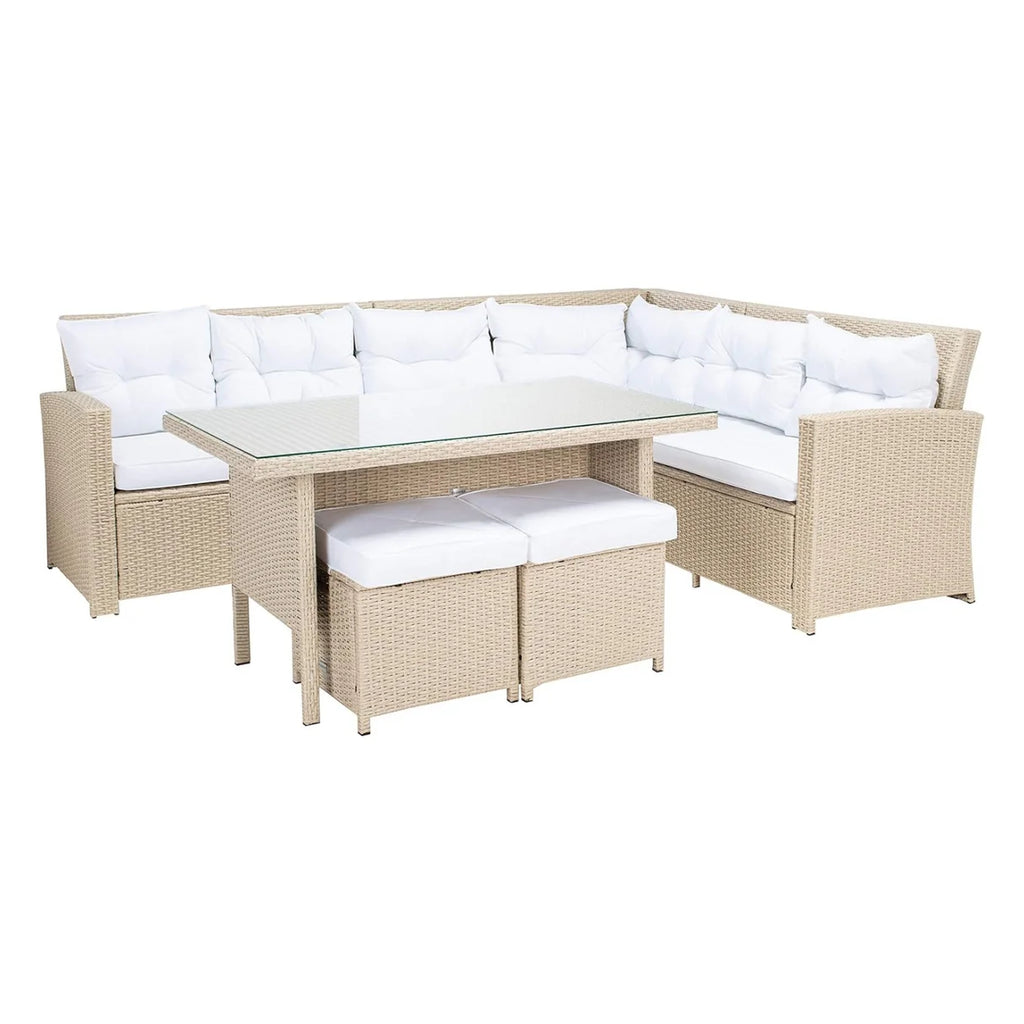 VIRASAT FURNITURE 8 SEATER L-SHAPE OUTDOOR WICKER SOFA SET 5-PIECE (BEIGE & WHITE)
