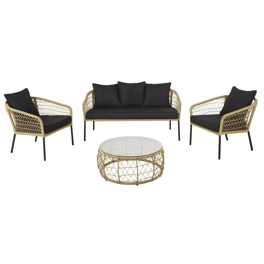 Virasat Outdoor Sofa Set 3 Seater, 2 Single Seater and 1 Center Table (Light Brown) Braided & Rope-VIRASAT FURNITURE & FURNISHING