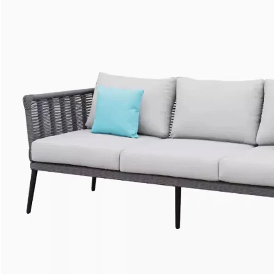 VIRASAT FURNITURE OUTDOOR GREY ROPE SOFA SET 7-SEATER WITH GLASS TOP CENTER TABLE
