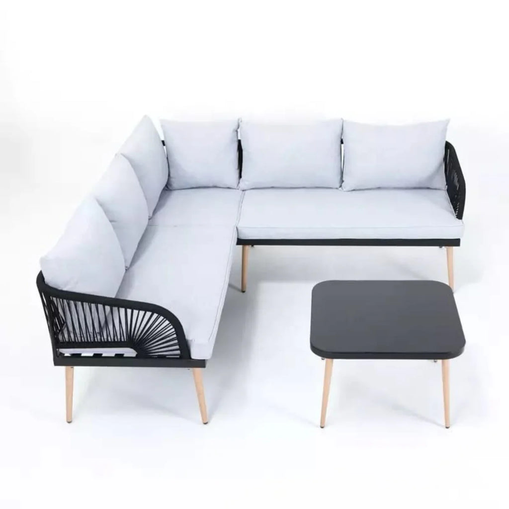 VIRASAT FURNITURE L-SHAPE OUTDOOR ROPE SOFA SET 6-SEATER WITH CENTER TABLE (GREY)