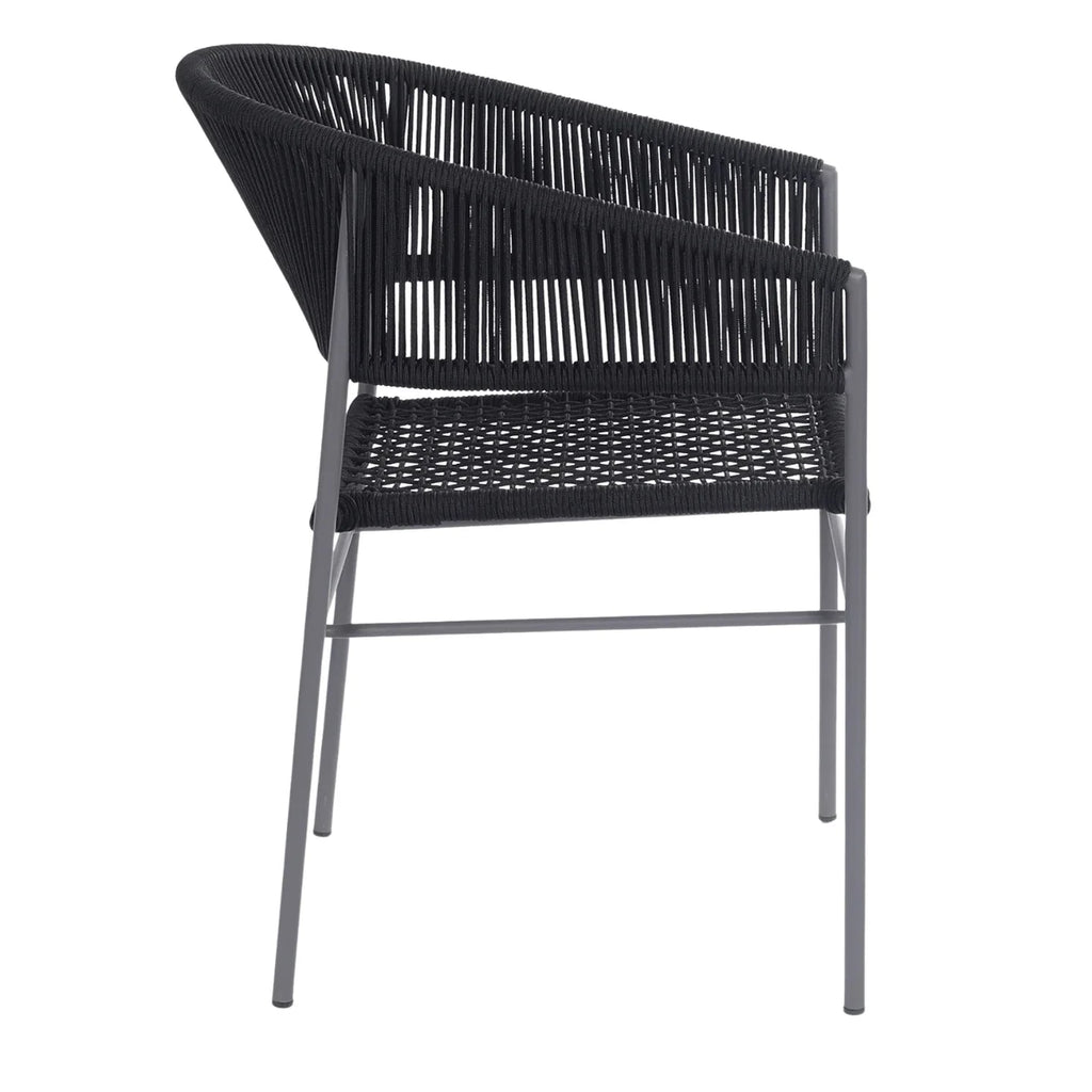 VIRASAT FURNITURE 3-Piece Black Rope Outdoor Patio Set with Cushions & Center Table