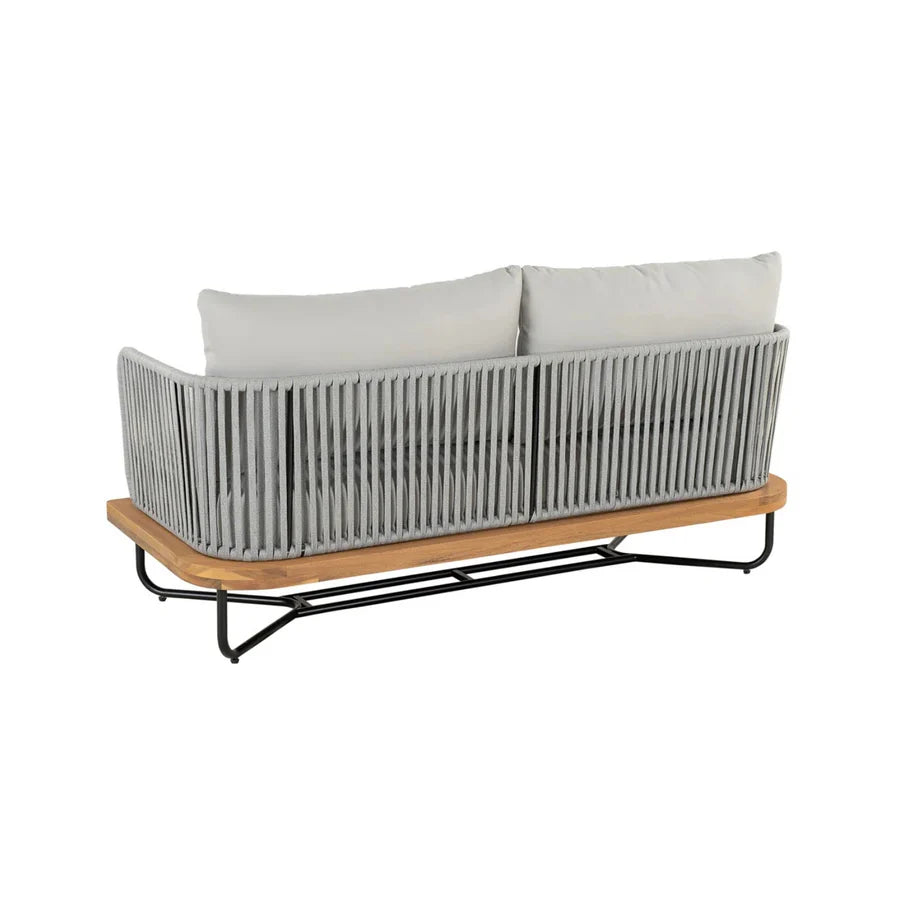 VIRASAT FURNITURE OUTDOOR 6-PIECE ROPE WOVEN CONVERSATION SOFA SET WITH WOODEN TOP TABLE (GREY)