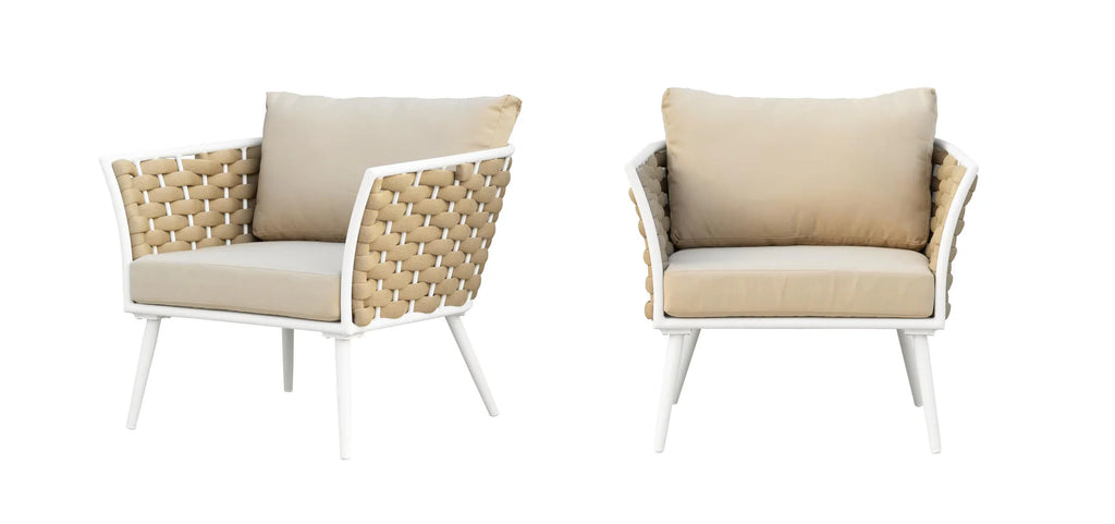 Virasat Outdoor Garden Balcony Sofa Set 3 Seater, 2 Single seater and 1 Center Table Set, Braid & Rope (White + Tan)-VIRASAT FURNITURE & FURNISHING