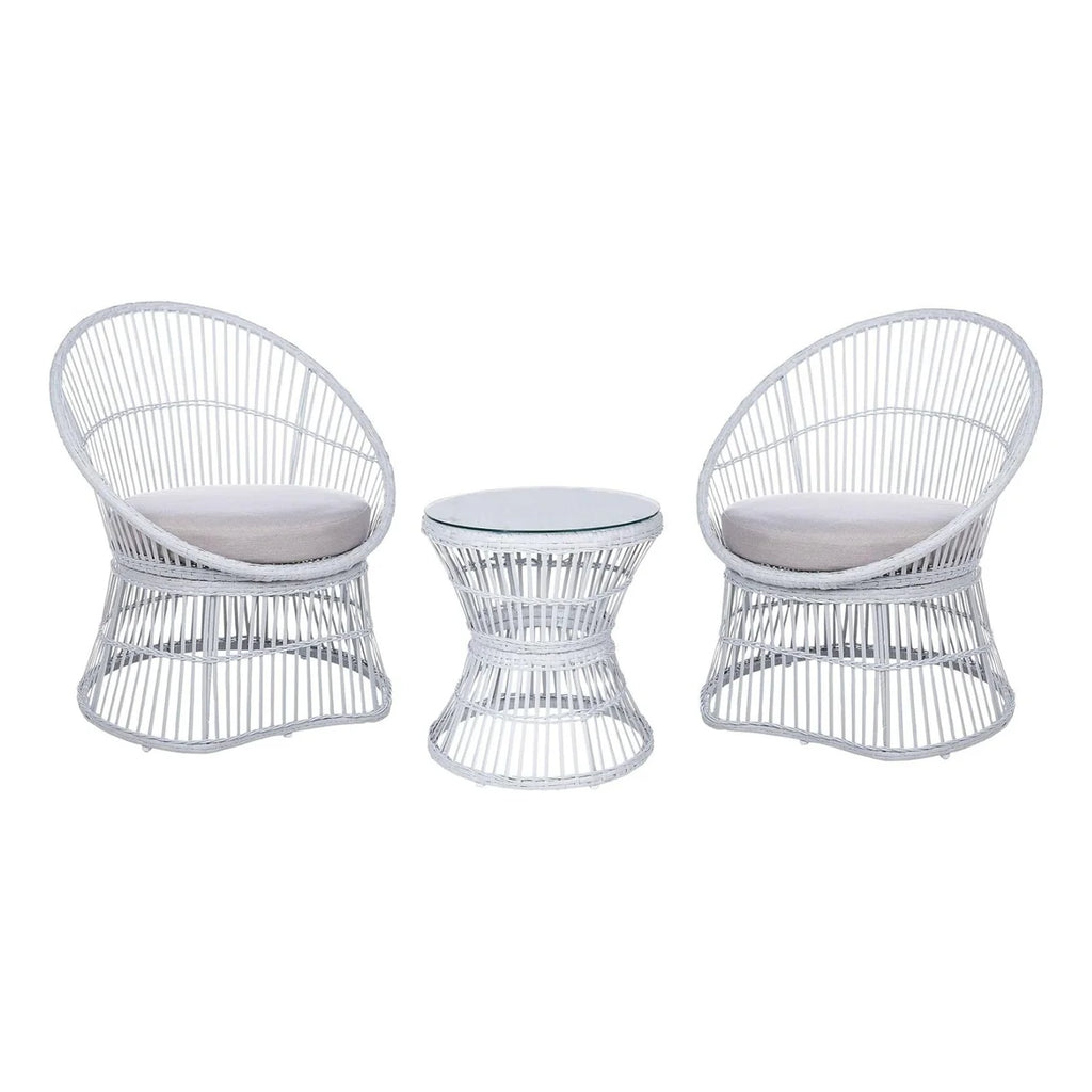 VIRASAT FURNITURE Outdoor Wicker Patio Set with Glass Top Table