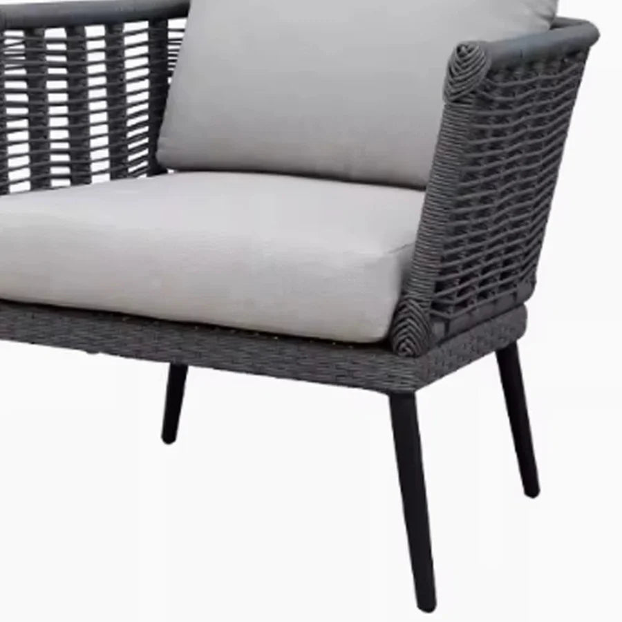 VIRASAT FURNITURE OUTDOOR GREY ROPE SOFA SET 7-SEATER WITH GLASS TOP CENTER TABLE