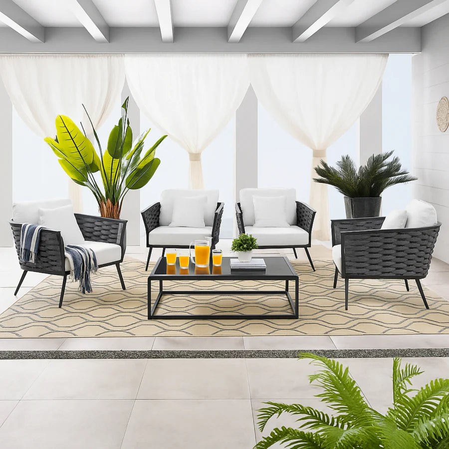 VIRASAT FURNITURE 6-PIECE OUTDOOR ROPE SOFA SET 6-SEATER (GREY & WHITE)