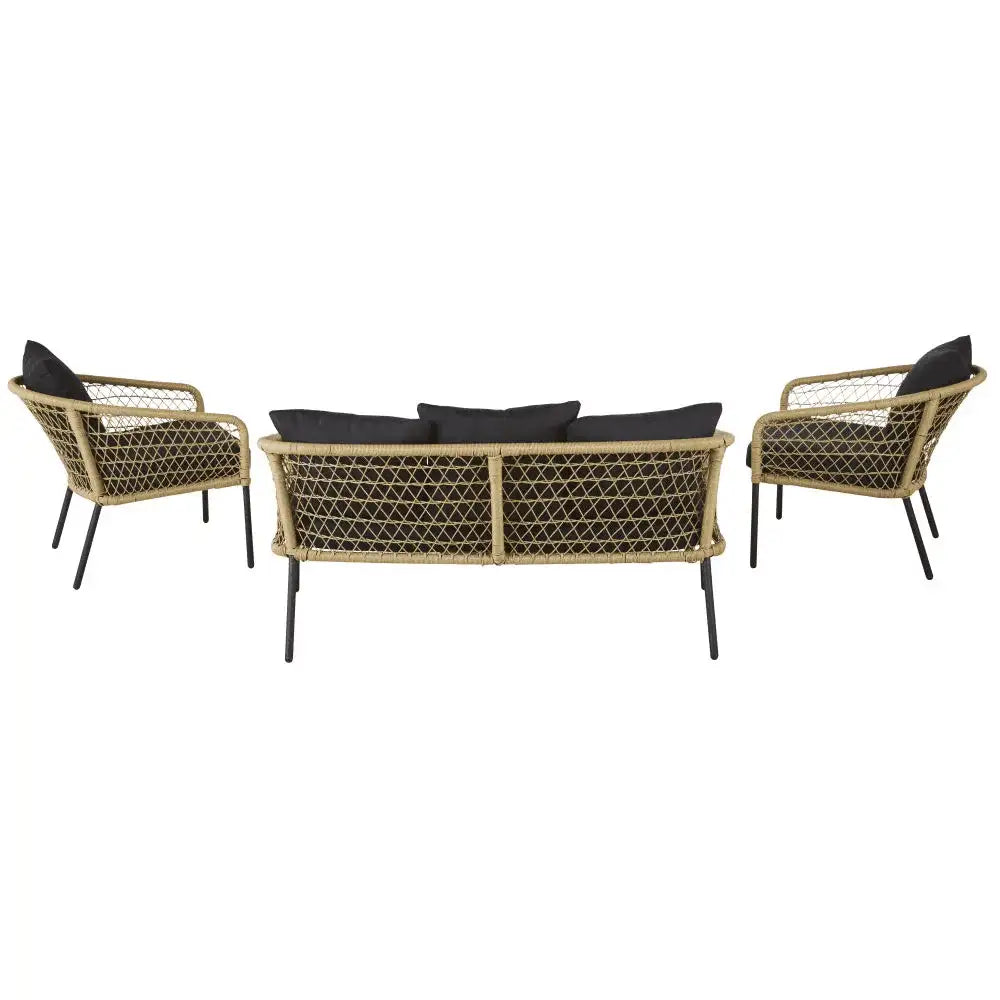 Virasat Eladio Outdoor Sofa Set 3 Seater, 2 Single seater and 1 Center Table (Light Brown) Braided & Rope