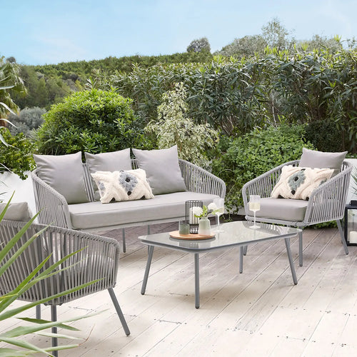 Virasat Outdoor Sofa Set 3 Seater , 2 Single seater and 1 Center Table (Grey) Braided & Rope-VIRASAT FURNITURE & FURNISHING