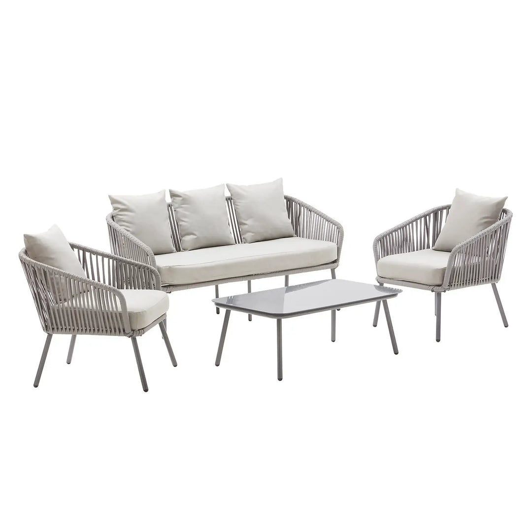 Virasat Slava Outdoor Sofa Set 3 Seater , 2 Single seater and 1 Center Table (Grey) Braided & Rope